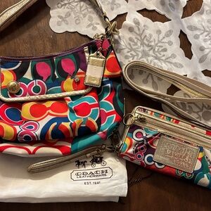 Coach Colorful Shoulder Bag Set with Gold Accents